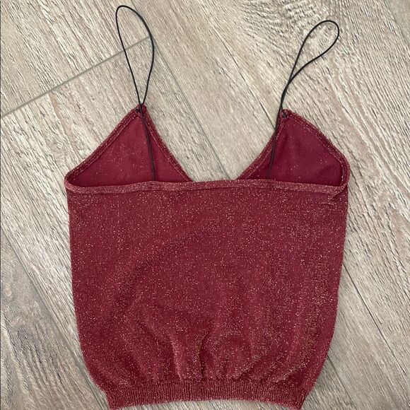 Intimately Free People Brami Seamless Cropped Tank Top Burgundy w Gold Glitter - Picture 2 of 3